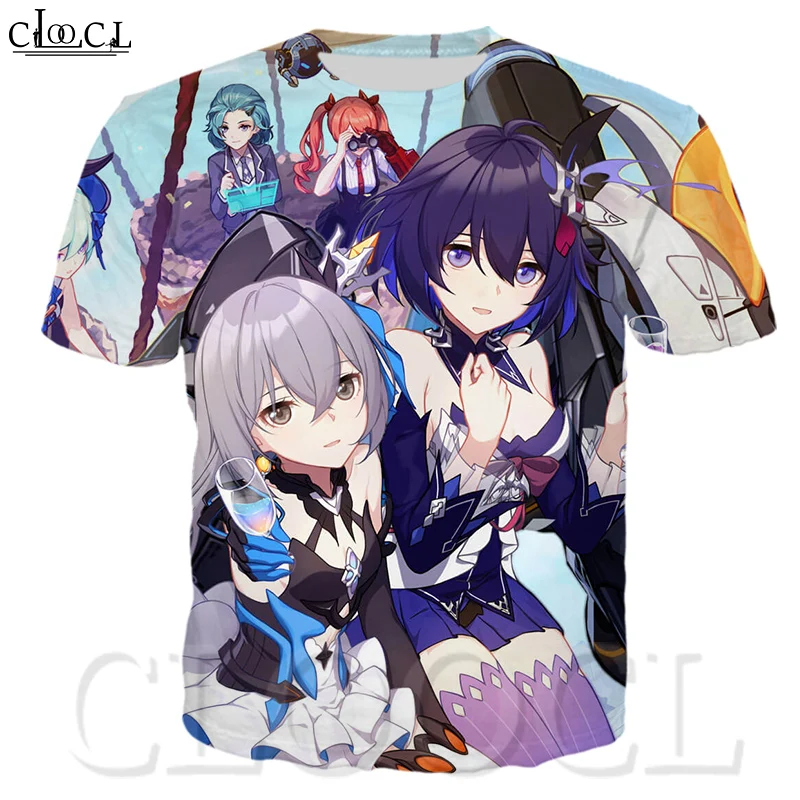 Мужская футболка CLOOCL летняя с круглым вырезом и принтом игры Honkai Impact 3 модная