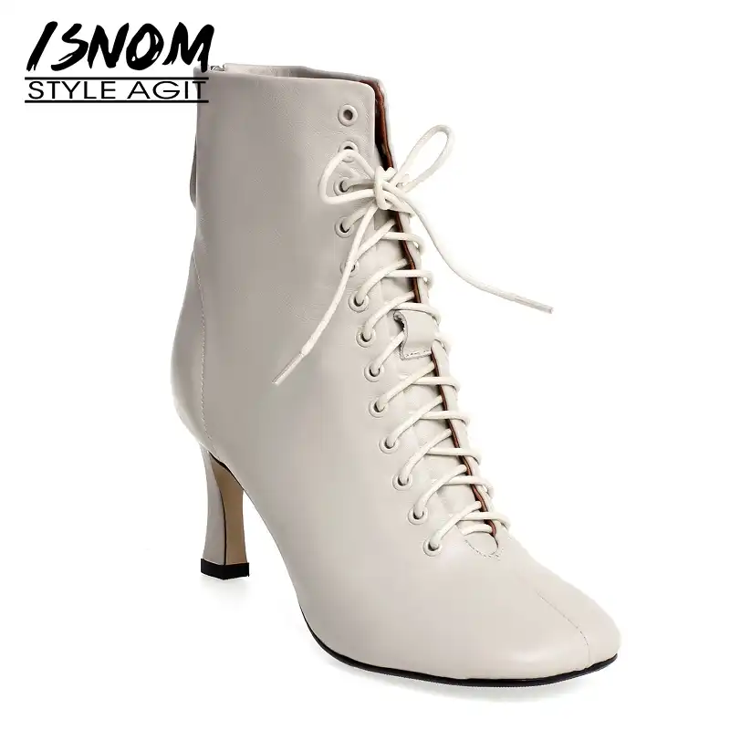 womens leather ankle boots lace up