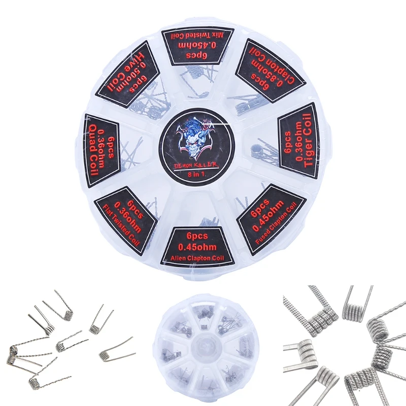 48Pcs/Set 8 in 1 Wire Prebuilt Coils Clapton Quad Tiger Hive Alien Fused Clapton Mix Twisted Coil fit DIY Atomizer
48Pcs/Set 8 in 1 Wire Prebuilt Coils Clapton Quad Tiger Hive Alien Fused Clapton Mix Twisted Coil fit DIY Atomizer
