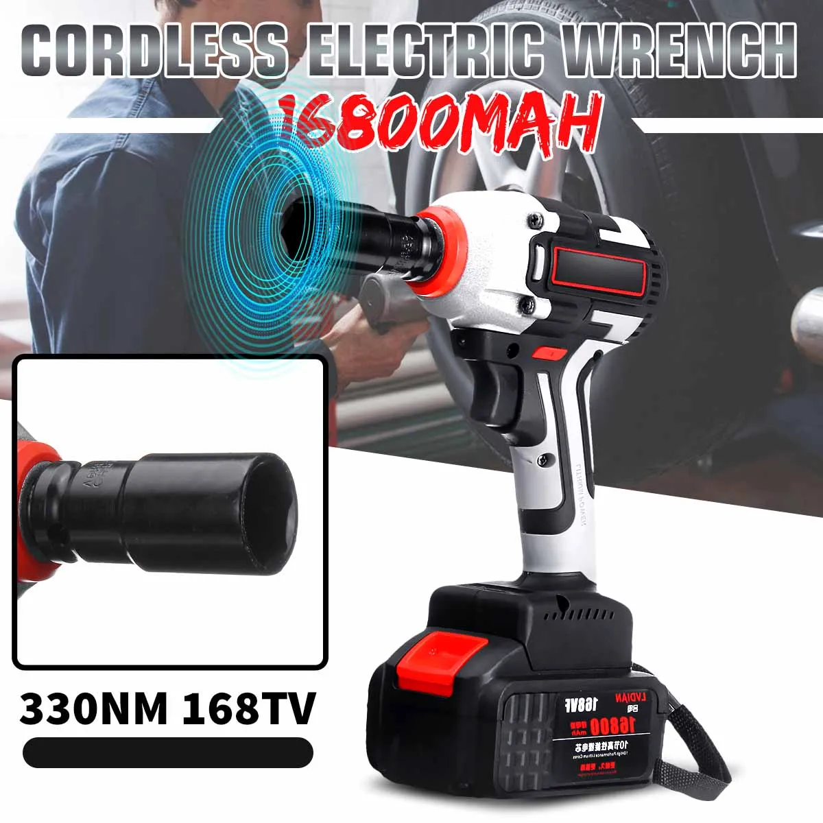 168V Rechargeable Lithium Battery 16800mAh 330Nm Brushless Cordless Electric Wrench Impact Driver Power Tool Household DIY Drill
168V Rechargeable Lithium Battery 16800mAh 330Nm Brushless Cordless Electric Wrench Impact Driver Power Tool Household DIY Drill