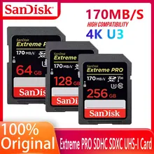 

SanDisk Extreme PRO SDHC SDXC UHS-I Card 64GB 128GB 256GB Up To 170 MB/s Class10 C10 U3 V30 UHS-I 4K 32GB 95MB/s For Camera