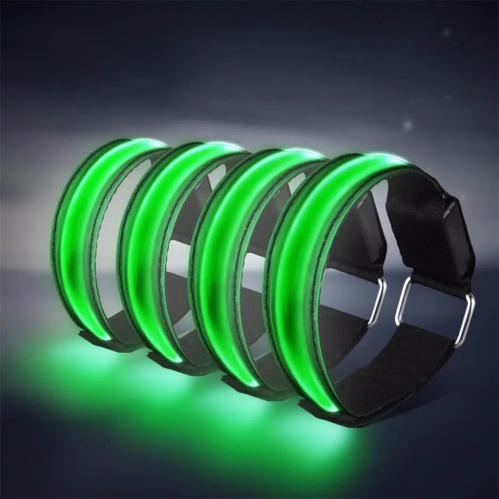LED Armband 4-Pack Glow Bracelet Safety Light-Up Sports Wristband Ankle Reflective Strips with LED Flashing Lights for Running (1)