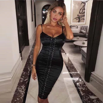 New 2020 Women Summer Dress Satin Spaghetti Strap Black Sexy fashion Bodycon Knee Length Vestidos Party Good Quality Wholesale
New 2020 Women Summer Dress Satin Spaghetti Strap Black Sexy fashion Bodycon Knee Length Vestidos Party Good Quality Wholesale