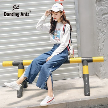 Woman Jeans High Waist Wide-leg Ankle-length Pants Korean Style Solid Office Lady Side Split Female Denim Trousers 2020 Fashion
Woman Jeans High Waist Wide-leg Ankle-length Pants Korean Style Solid Office Lady Side Split Female Denim Trousers 2020 Fashion