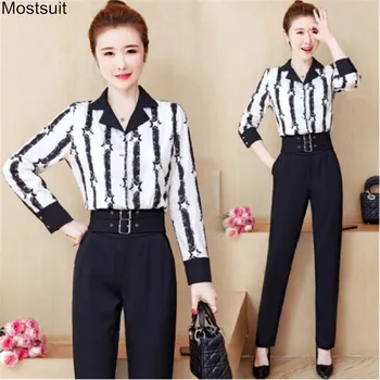 2020 Spring Autumn Form Two Piece Set Women Plus Size Elegant Long Sleeve Buttons Up Striped Blouse Shirt Tops+belt Pants Sets
2020 Spring Autumn Form Two Piece Set Women Plus Size Elegant Long Sleeve Buttons Up Striped Blouse Shirt Tops+belt Pants Sets
