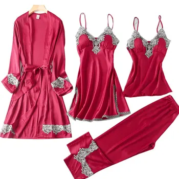 4PC Nightwear Sleep Set Burgundy Women V-Neck Lace Pajamas Suit Sleepwear Kimono Robe Gown Spring Lingerie Sleeveless Homewear
4PC Nightwear Sleep Set Burgundy Women V-Neck Lace Pajamas Suit Sleepwear Kimono Robe Gown Spring Lingerie Sleeveless Homewear