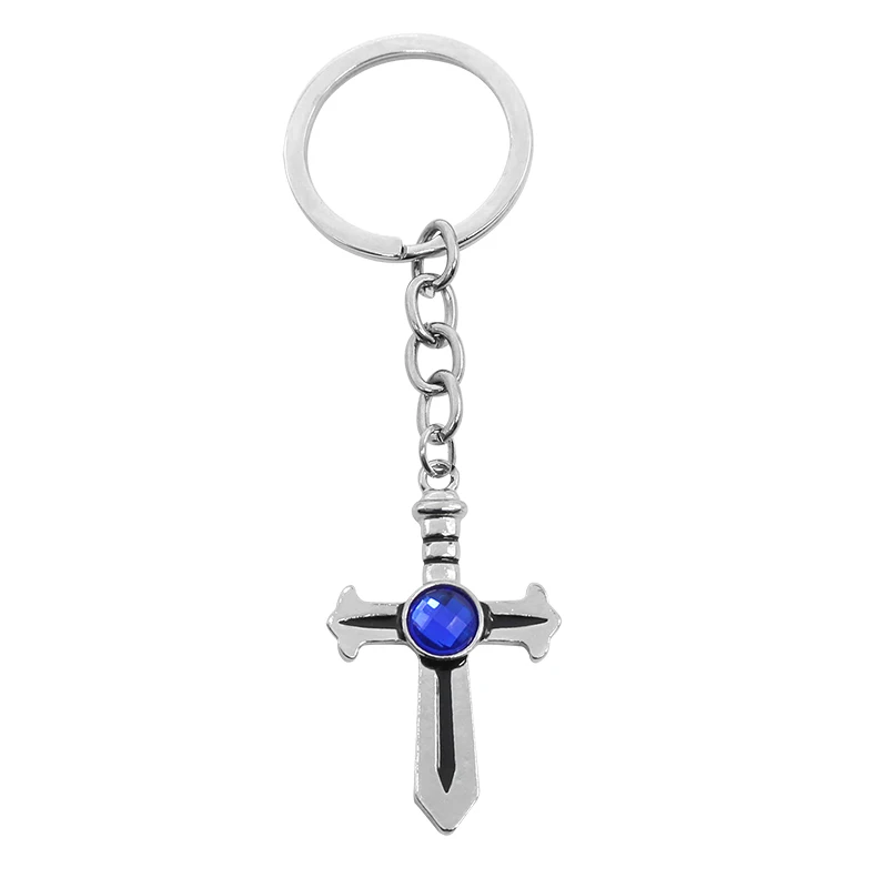Фото Брелок для ключей унисекс в ретро-стиле с двойным лезвием и синей подвеской виде