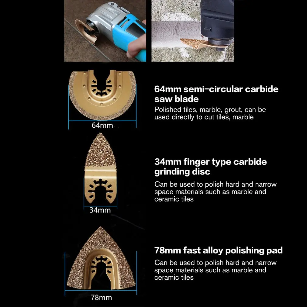 Diamond Carbide Multi Function Oscillating Tool Grinding Saw Blades For Ceramic Porcelin Tile Metal Cutting Tool
Diamond Carbide Multi Function Oscillating Tool Grinding Saw Blades For Ceramic Porcelin Tile Metal Cutting Tool