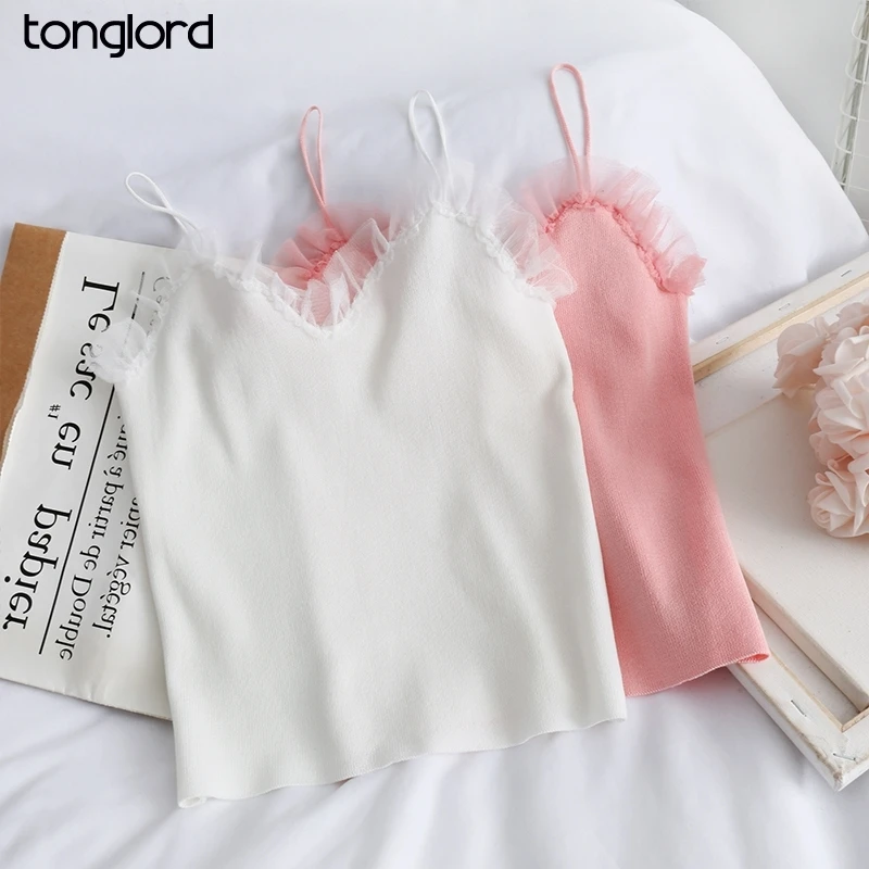TONGLORD Women Camis Knitted Tank Tops Short Knitting Lace Patchwork Vest Sleeveless T-shirts Solid Show Belly Button Tanks Top
TONGLORD Women Camis Knitted Tank Tops Short Knitting Lace Patchwork Vest Sleeveless T-shirts Solid Show Belly Button Tanks Top