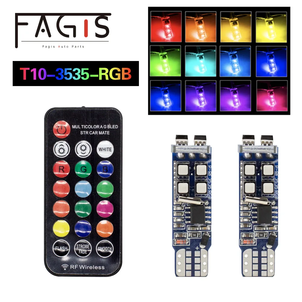 Fagis 2x RGB T10 3535 LED Car Interior Lighting Colorful Driving Bulbs With Remote Control W5W Width Light Dome Reading Light
Fagis 2x RGB T10 3535 LED Car Interior Lighting Colorful Driving Bulbs With Remote Control W5W Width Light Dome Reading Light