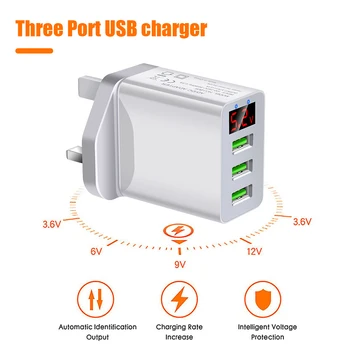3 Ports USB Digital Display Charger Excellent Craftsmanship Well Enduring UK Plug Adapter for Android iOS Mobile Phone
3 Ports USB Digital Display Charger Excellent Craftsmanship Well Enduring UK Plug Adapter for Android iOS Mobile Phone