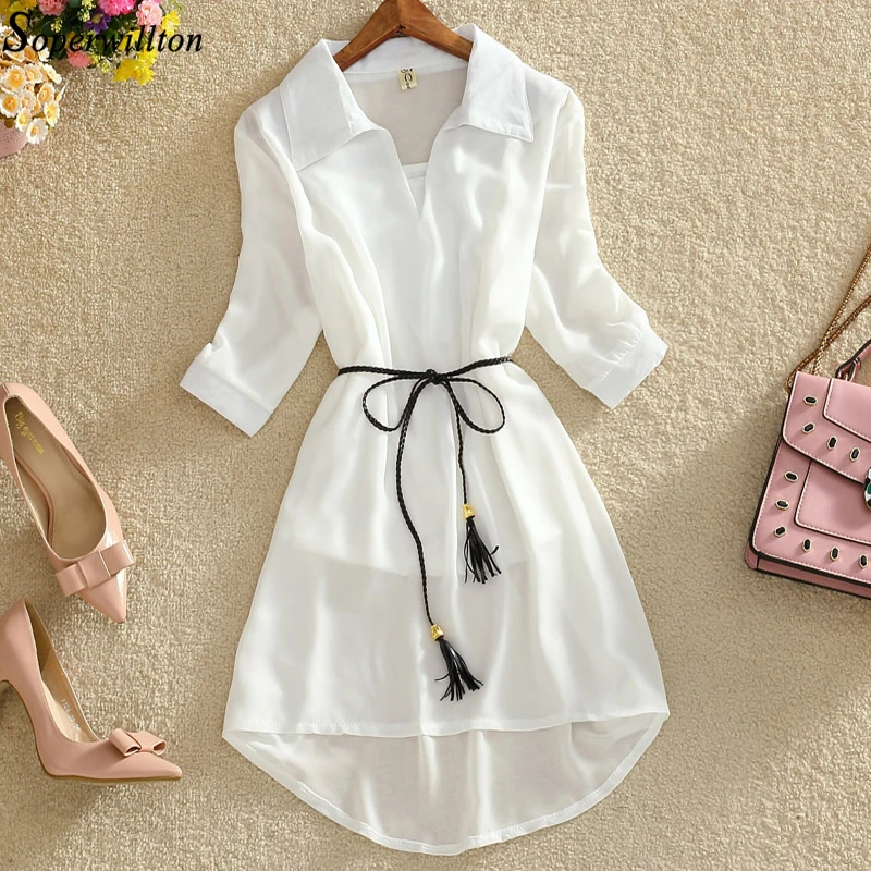 Fashion Chiffon Long Women Blouse Pink Red Blue White Green Slim tunic Women's Tops with belt 2019 Lady Shirts Femme Blusas
Fashion Chiffon Long Women Blouse Pink Red Blue White Green Slim tunic Women's Tops with belt 2019 Lady Shirts Femme Blusas