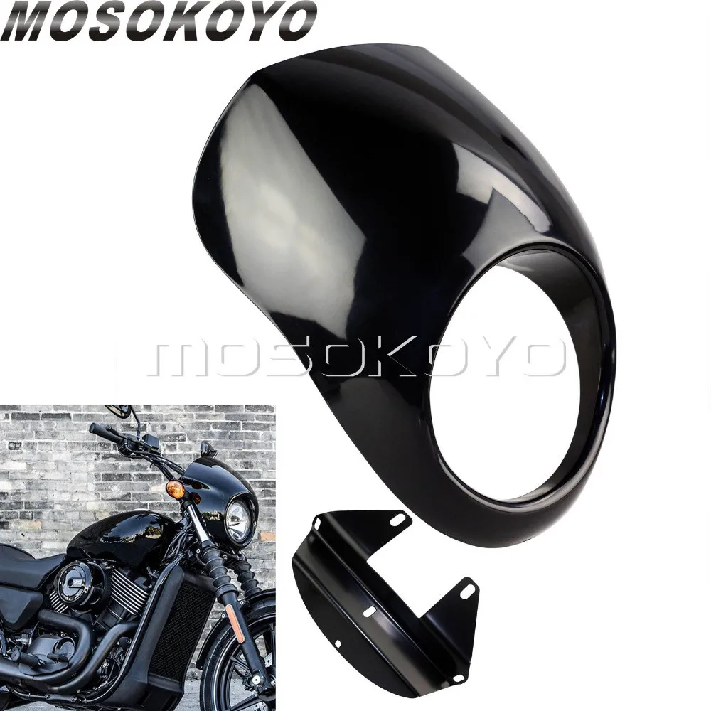 Блестящий черный 5 75 "обтекатель фары 3/4" крепление передней капоты для Harley