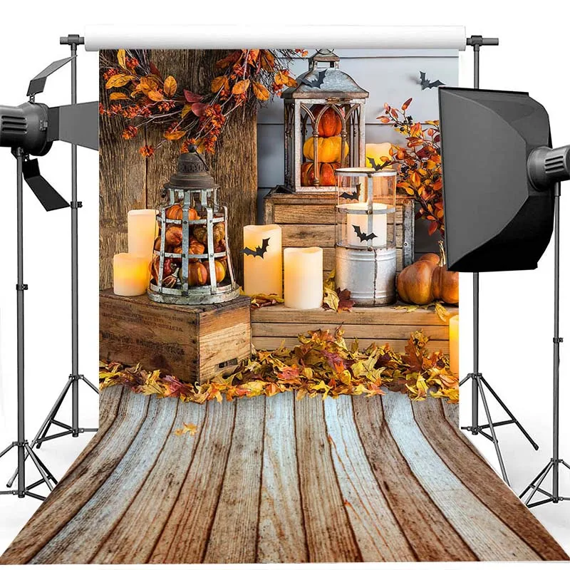 

Autumn Fall Halloween Bat Background Brown Wood Pumpkin Baby Child Portrait Photography Backdrop for Photo Studio Photocall