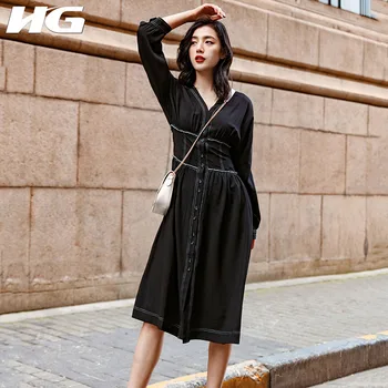 HG Vintage Dress Women Black Collect Waist Slim V Neck Fashion Elegant 2019 New Autumn Clothes White Ladies Dresses ZYQ1710
HG Vintage Dress Women Black Collect Waist Slim V Neck Fashion Elegant 2019 New Autumn Clothes White Ladies Dresses ZYQ1710
