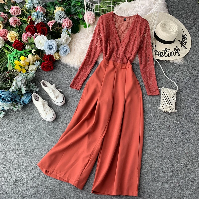 Amolapha Women V Neck Lace Crochet Hollow Out Long Sleeve High Waist Wide Leg Jumpsuits OL Lace Jumpsuit Rompers
Amolapha Women V Neck Lace Crochet Hollow Out Long Sleeve High Waist Wide Leg Jumpsuits OL Lace Jumpsuit Rompers