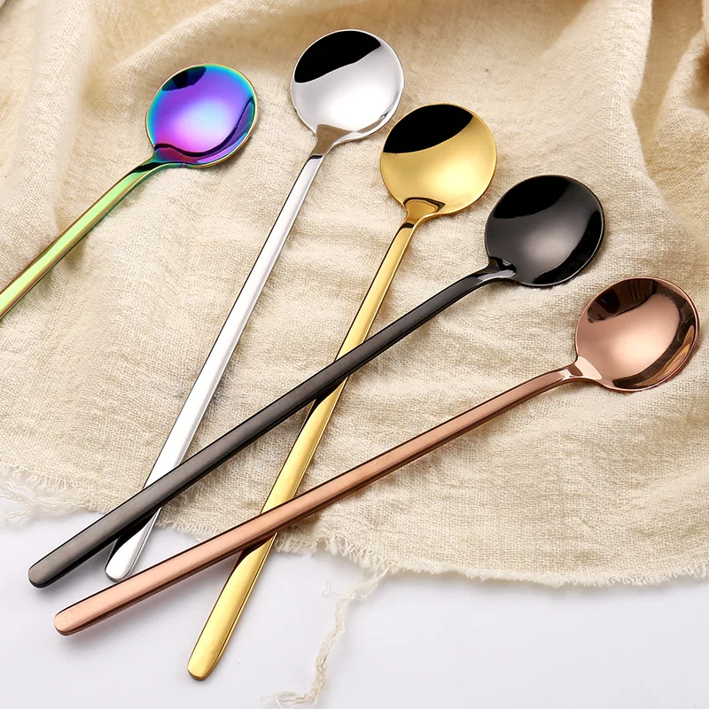 Stainless Steel Spoon Dessert Coffee Stirring Spoon Honey Tea Spoone Extended Handle Western CreativeTitanium Golden Flatware
Stainless Steel Spoon Dessert Coffee Stirring Spoon Honey Tea Spoone Extended Handle Western CreativeTitanium Golden Flatware