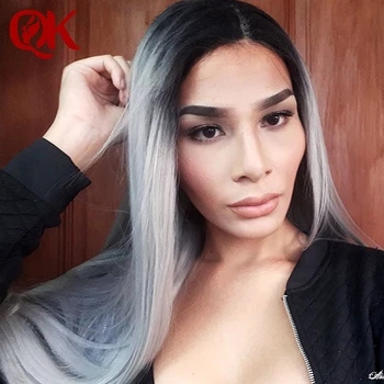 

QueenKing hair Lace Front Wig 130% Density Ombre T1B Grey Silky Straight Preplucked Hairline 100% Brazilian Human Remy Hair