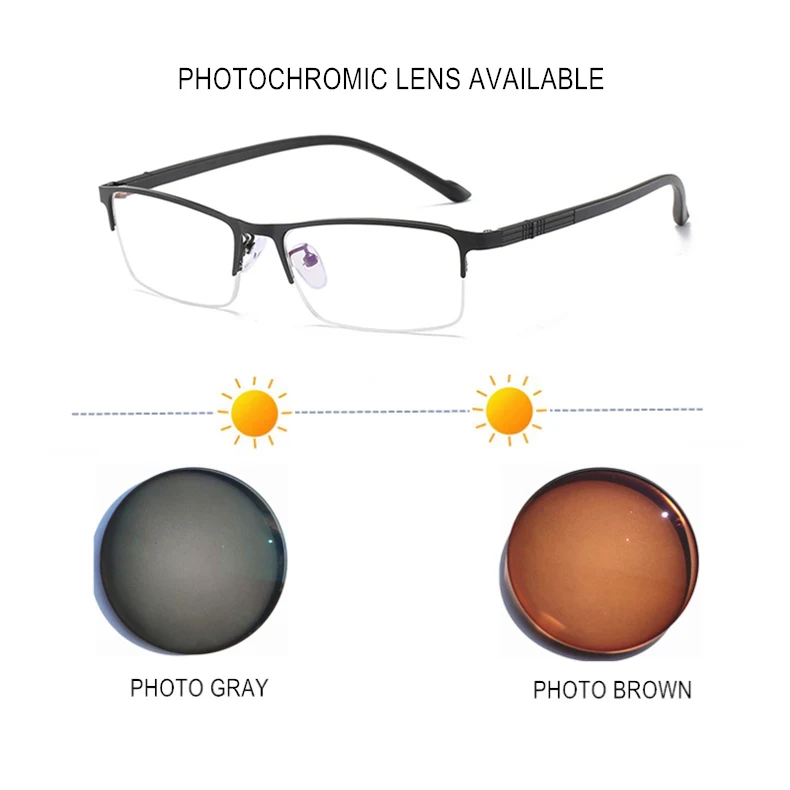 Myopia Glasses -0.5 To -10 Women Men Half Frame Anti Blue Light Photochromic Prescription Spectacles Nearsighted F040 4 Mallzona H18ba891f65eb4816a27a0a20979a5f6dy Myopia Glasses -0.5 To -10 Women Men Half Frame Anti Blue Light Photochromic Prescription Spectacles Nearsighted F040 Mallzona