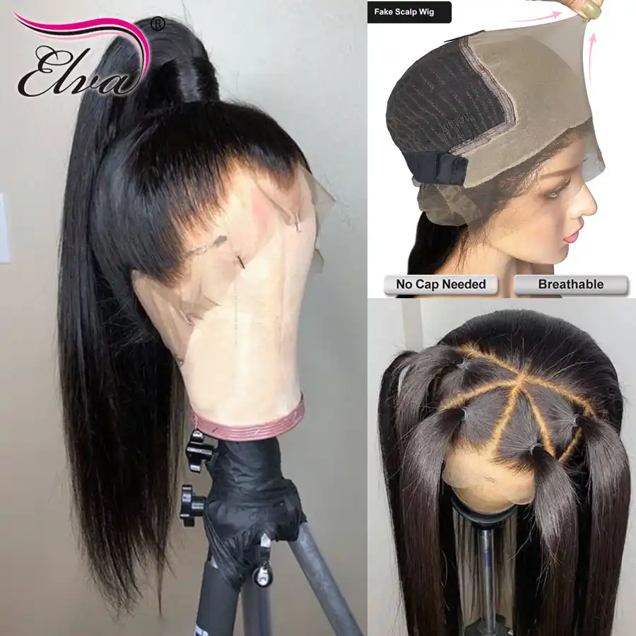 Elva Hair 370 Lace Frontal Wig Pre Plucked Fake Scalp Wig Straight 13x6 Lace Front Human Hair Wigs For Black Women Remy Hair Wig Wig With Baby Hair Wig Withewig Lace Front Wig