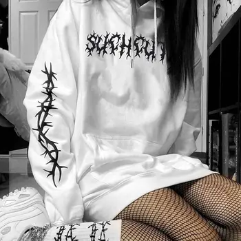 White Hooded Hoodies Gothic Pullovers Women Long Sleeve Sweatshirts Cotton Outfits 2019 Autumn Girls Fashion Print Loose Casual 
White Hooded Hoodies Gothic Pullovers Women Long Sleeve Sweatshirts Cotton Outfits 2019 Autumn Girls Fashion Print Loose Casual