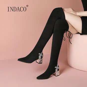 New Women Winter Boots Sexy Pointed Toe Black Over The Knee Boots Stretch Velvet High Heels Bling Long Boots Women 
New Women Winter Boots Sexy Pointed Toe Black Over The Knee Boots Stretch Velvet High Heels Bling Long Boots Women