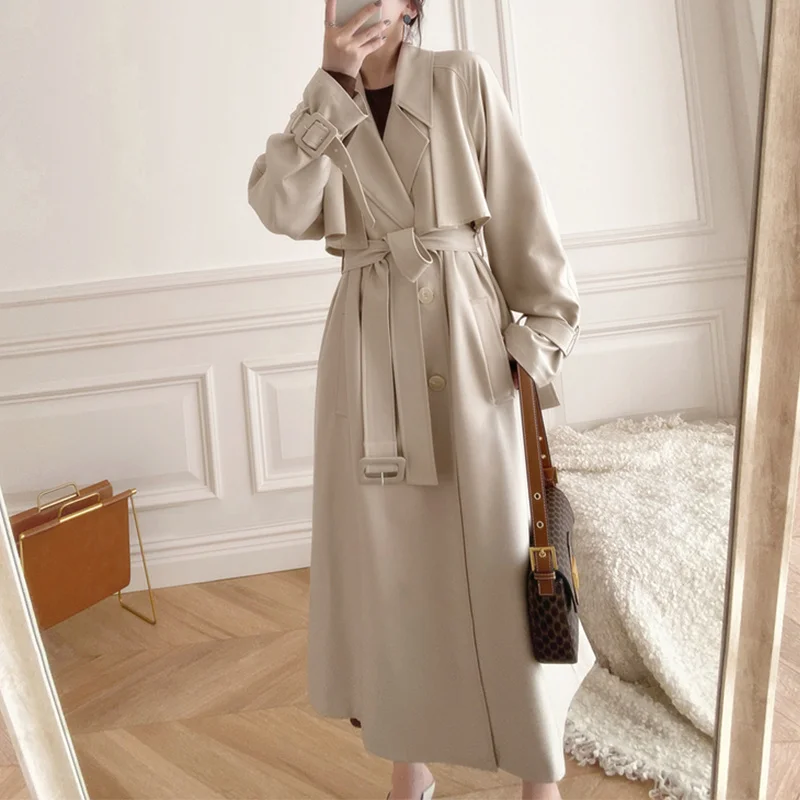 Winter Jacket Women Elegance Hot Long Beige Turn-down Collar Street With Belt Trench Casual Korean Loose Double Breasted Outwear 
Winter Jacket Women Elegance Hot Long Beige Turn-down Collar Street With Belt Trench Casual Korean Loose Double Breasted Outwear