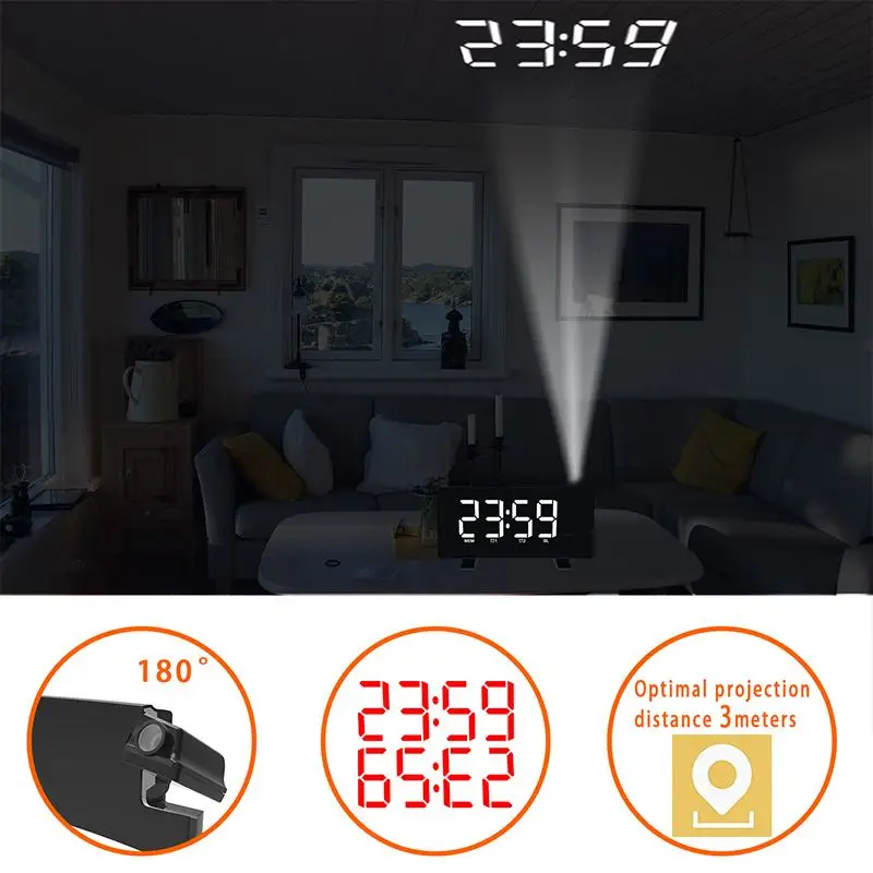 Home Projection FM Radio Digital Alarm Clock Snooze Function Backlight Rotatable Wake Up Projector Dual Alarms Setting Led Clock
Home Projection FM Radio Digital Alarm Clock Snooze Function Backlight Rotatable Wake Up Projector Dual Alarms Setting Led Clock