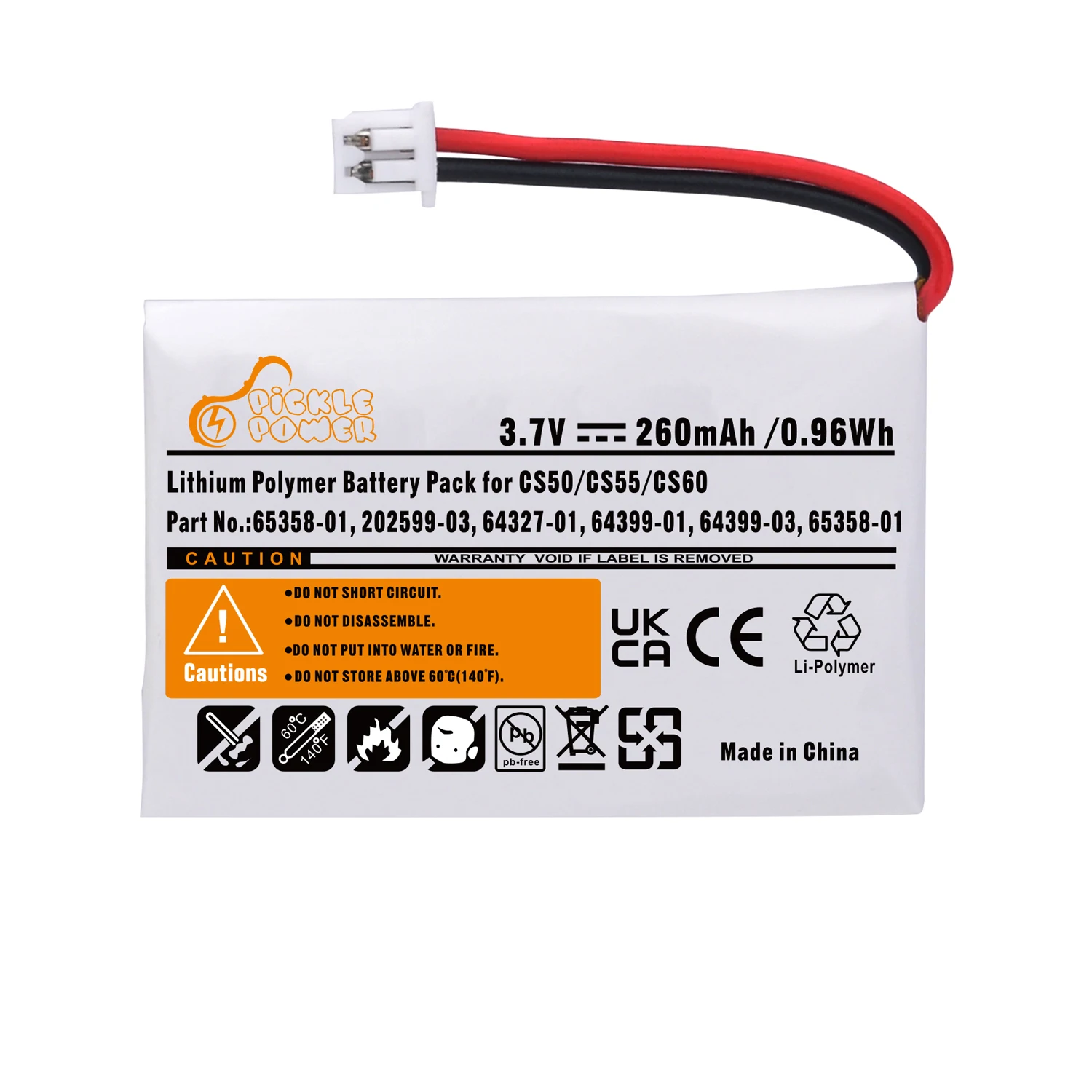 3.7V 260mAh Battery Pack for Plantronics Headset CS50 CS55 CS60 64327-01,65358-01 202599-03 64399-03
3.7V 260mAh Battery Pack for Plantronics Headset CS50 CS55 CS60 64327-01,65358-01 202599-03 64399-03
