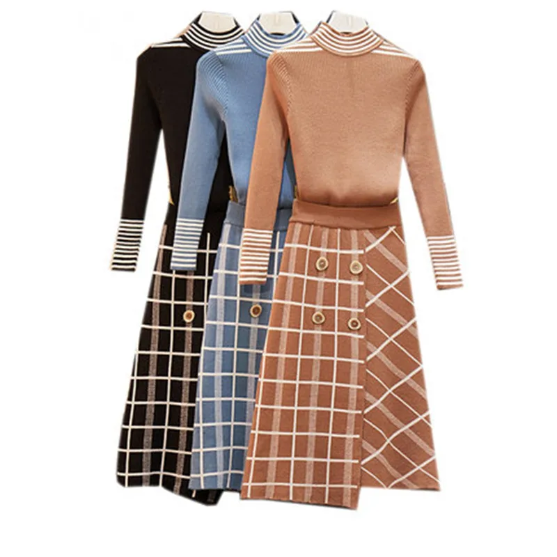 Фото Женский комплект из 2 предметов трикотажный пуловер в полоску с - купить