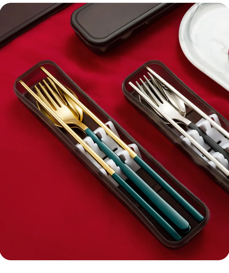 

3PCS/LOT Stainless Steel Dinnerware Flatware Set Dinner Chopsticks Fork Spoon Tableware Set with Gift Box Dropshipping XB 039