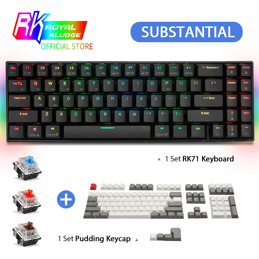 PBT Classical Keycap With RK71 RGB LED Backlit Mechanical 70% Gaming Keyboard Wireless 71Keys TKL Bluetooth Blue Brown Red Witch
PBT Classical Keycap With RK71 RGB LED Backlit Mechanical 70% Gaming Keyboard Wireless 71Keys TKL Bluetooth Blue Brown Red Witch