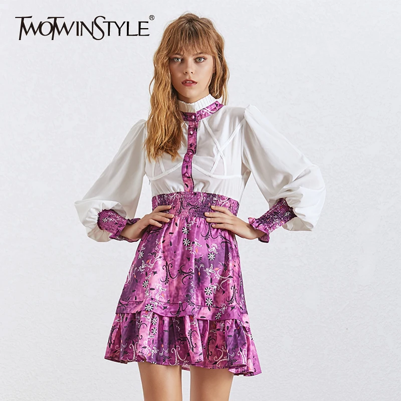 TWOTWINSTYLE Print Summer Women's Dress Stand Collar Lantern Sleeve High Waist Tunic Ruffles Hem Patchwork Dresses Female 2019
TWOTWINSTYLE Print Summer Women's Dress Stand Collar Lantern Sleeve High Waist Tunic Ruffles Hem Patchwork Dresses Female 2019