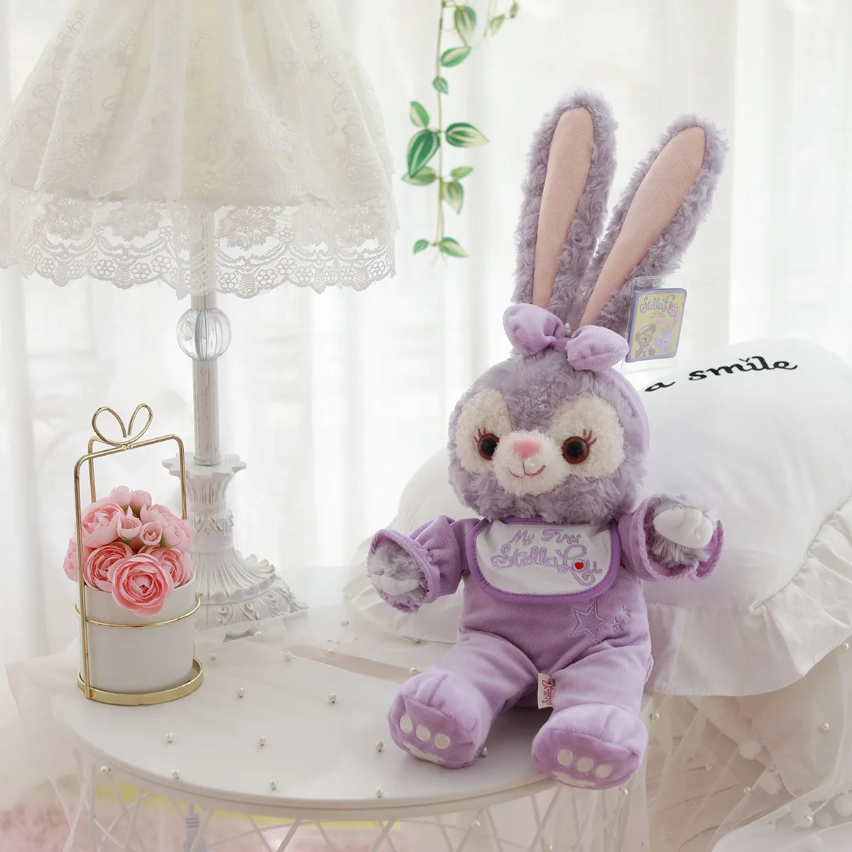 Fioletowy pluszowy królik z Anime - Japońska lalka uspokajająca Stellalou z długimi uszami, idealny prezent na urodziny dla dzieci - Wianko - 3