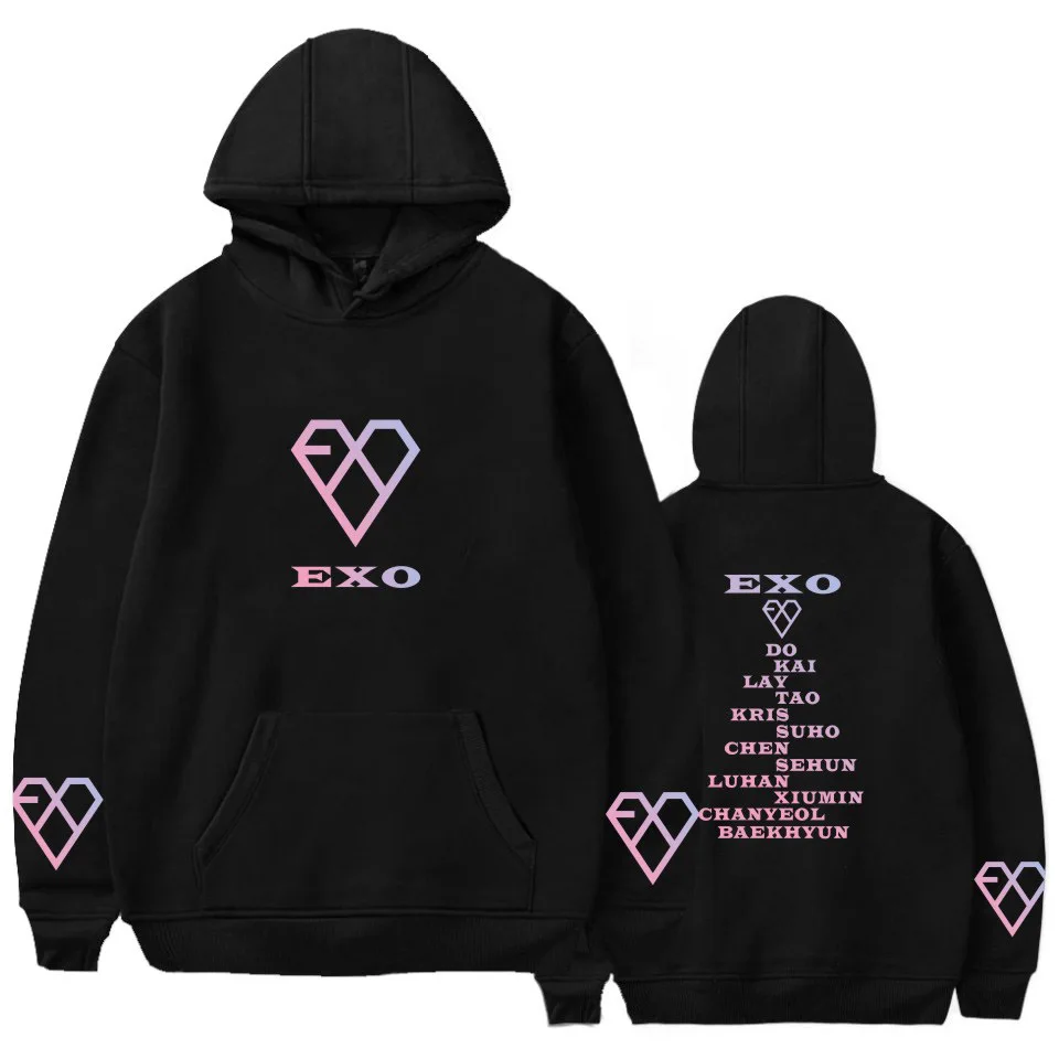 Kpop EXO Толстовка Женская Корейская хип-хоп пуловеры осенние толстовки с капюшоном