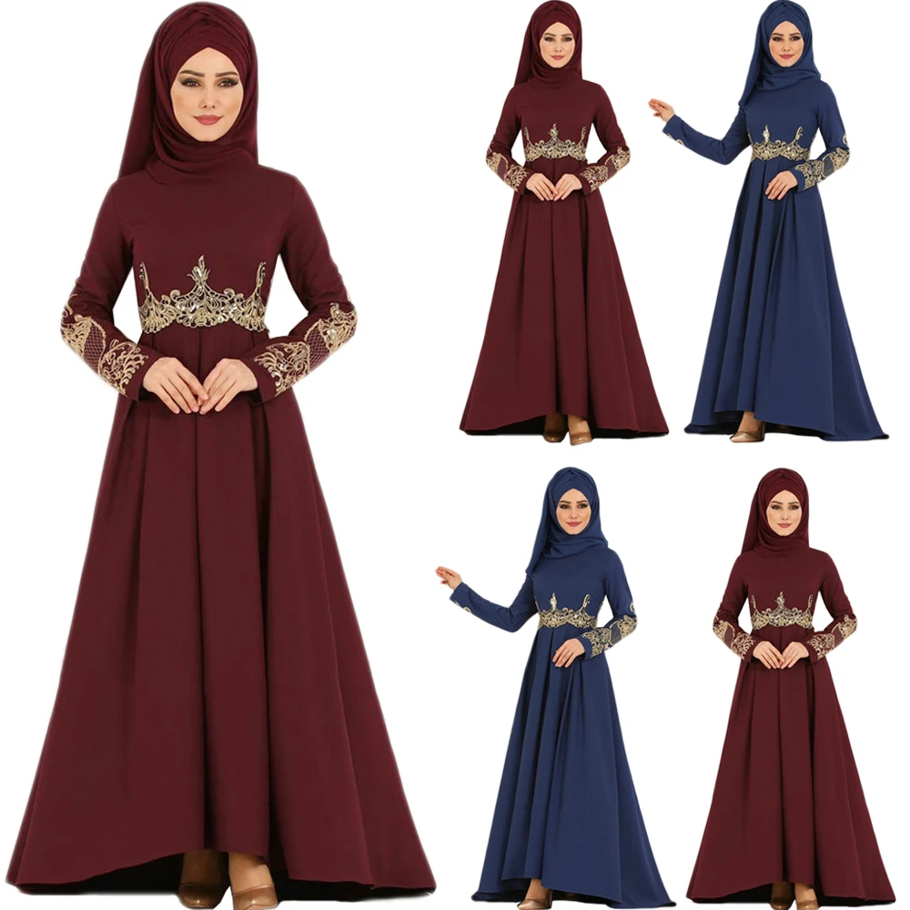 

Ramadan Vintage Muslim Long Dress Kaftan Embroidery Abaya Islamic Arabic Women Dubai Turkey Middle East Ethnic Female Maxi Robe