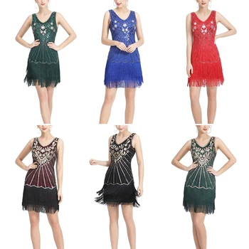 Women Sleeveless Tassel Hem Dress Latin Dance V-neck Vintage Sequin Slim Dresses
Women Sleeveless Tassel Hem Dress Latin Dance V-neck Vintage Sequin Slim Dresses