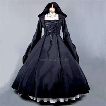 

Medieval Retro Court Victoria Rococo Black Princess Dress for Women Girls Princess Corset Long Dress Hooded Full Dress Vestido