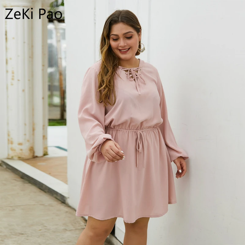 Plus Size Women's Spring and Summer Solid Color Hollow Long-sleeved Dress with Pink Elastic Waistband A-shaped Elegant Dress
Plus Size Women's Spring and Summer Solid Color Hollow Long-sleeved Dress with Pink Elastic Waistband A-shaped Elegant Dress