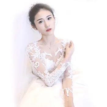 Simple Satin Jewel Neckline A-line Wedding Dress With Lace Appliques Long Sleeves Bridal Gowns wedding gown Abito Da Sera
Simple Satin Jewel Neckline A-line Wedding Dress With Lace Appliques Long Sleeves Bridal Gowns wedding gown Abito Da Sera