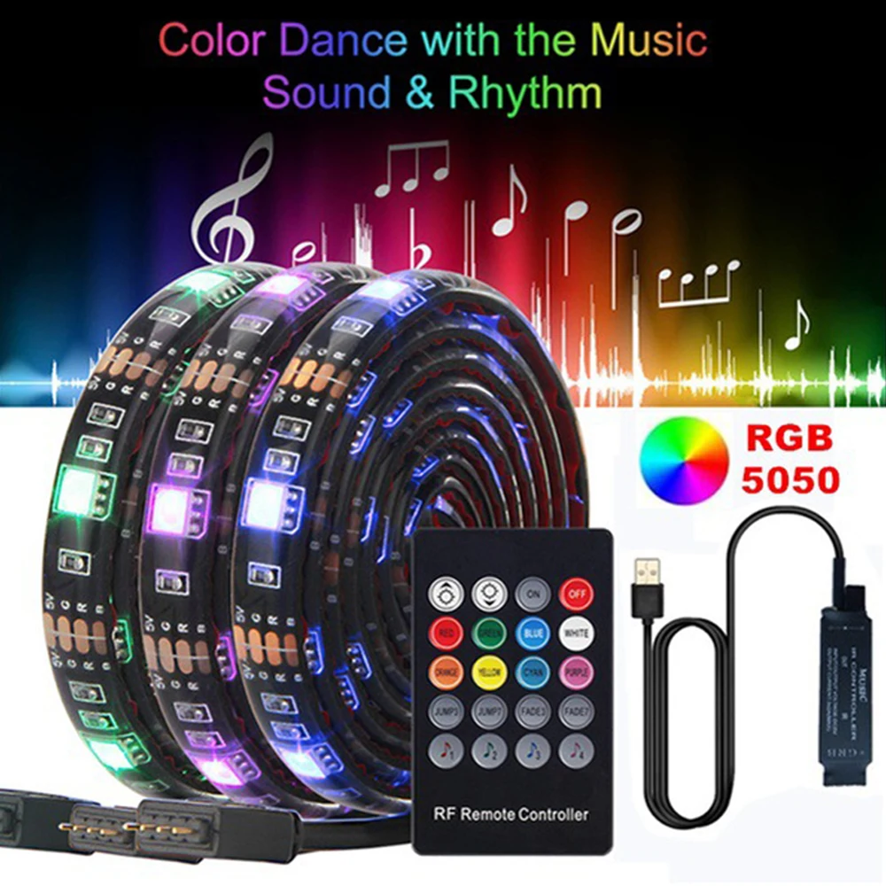 USB Music RGB LED Strip Light Waterproof RGB 5050SMD LED Light Strip Lighting Backlight Home TV Room Lights Decor with Control
USB Music RGB LED Strip Light Waterproof RGB 5050SMD LED Light Strip Lighting Backlight Home TV Room Lights Decor with Control