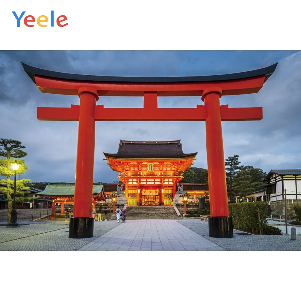 Фон для фотосъемки с пейзажным портретом древнего Красного японского Torii