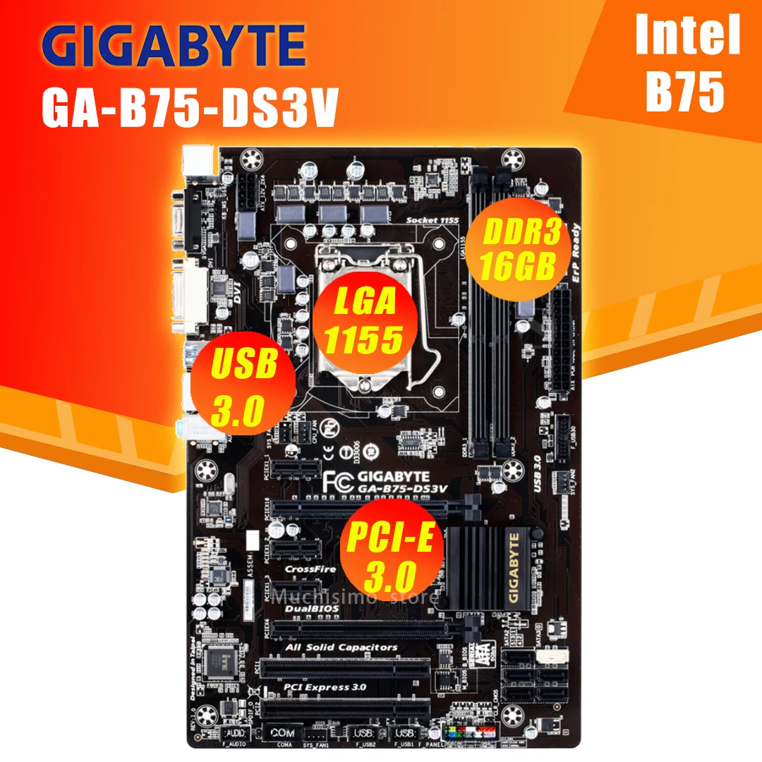 Материнская плата GIGABYTE 1155 системная родная розетка LGA1155 DDR3 для Intel B75 материнская