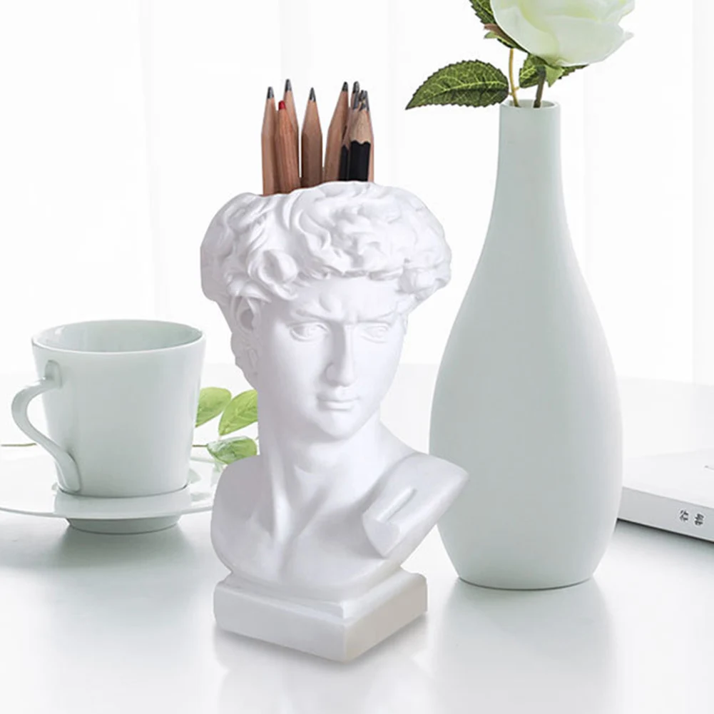 Creative Pen Holder Resin David Sculpture Portrait Statue Makeup Brush Storage Box Flowerpot Vase Art Craft Garden Decor Creative Pen Holder Resin David Sculpture Portrait Statue Makeup Brush Storage Box Flowerpot Vase Art Craft Garden Decor