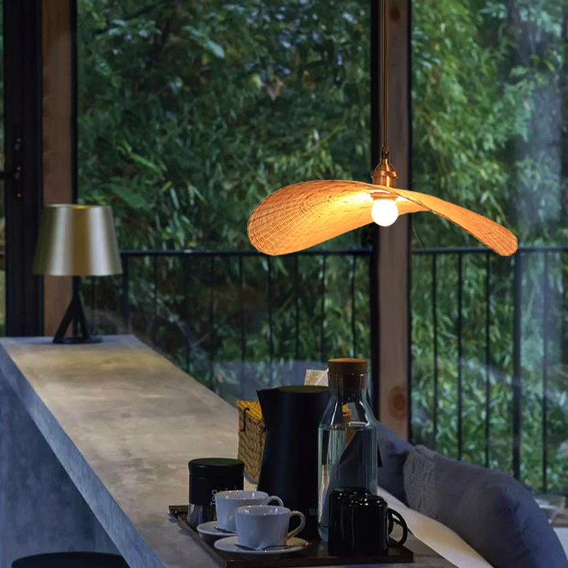 Chinese Bamboo Pendant Light Rattan Hat Natural Color Vintage Pendant Lamp Restaurant Lighting Fixture E27 E26 Socket Living Room Home Decor (4)