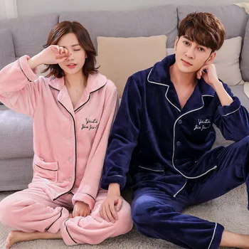 Lovers Winter New Pajamas Set Warm Flannel 2CPS Sleepwear Couple Coral Fleece Pyjamas Suit Loose Sleep Set Casual Home Clothes 
Lovers Winter New Pajamas Set Warm Flannel 2CPS Sleepwear Couple Coral Fleece Pyjamas Suit Loose Sleep Set Casual Home Clothes