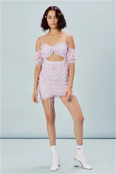 2019 Spaghetti Strap Backless Elegant Mini Dress Women Lace Short Print Hollow Out Night Club Body con Party Dresses Wholesale