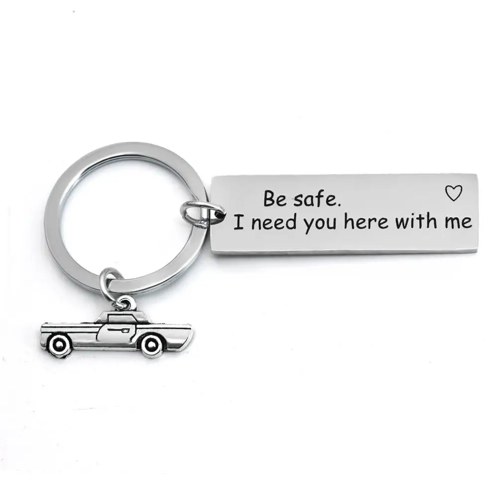

12PC Stainless Steel Keychains Engraved Words Be Safe I Need You Here With Me Keyrings Car Pendant Family Women Men Key Chains