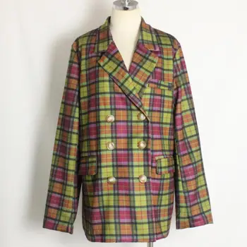 spring autumn vintage rainbow plaid blazer women loose double breasted notched suit jacket 
spring autumn vintage rainbow plaid blazer women loose double breasted notched suit jacket