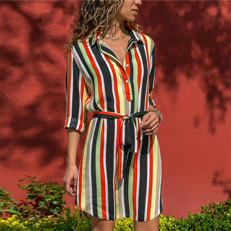 2020 Autumn Long Sleeve Shirt Dress Beach Dresses Women Casual Striped Print A-line Mini Party Dress
2020 Autumn Long Sleeve Shirt Dress Beach Dresses Women Casual Striped Print A-line Mini Party Dress